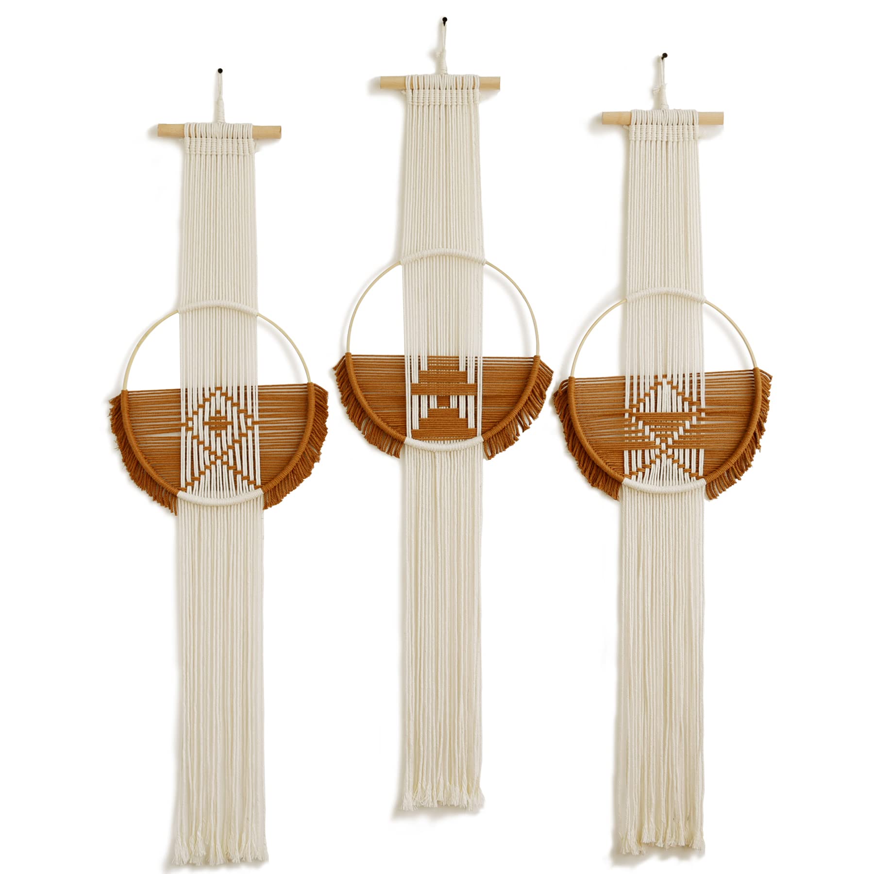 Macrame Wall Hanging Boho Wall Decor 3Pcs Brown Fiber Wall Art Handmade Home Room Décor