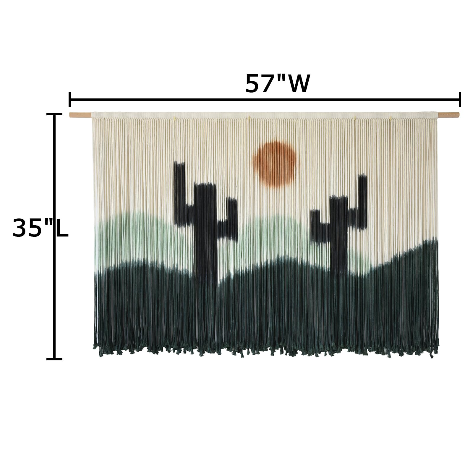 Macrame Wall Hanging Green Cactus Wall Decor Macrame Wall Decor 57" W x 35" L Dip-Dye Large Boho Wall Decor Yarn Tapestry Fiber Art Home Decor