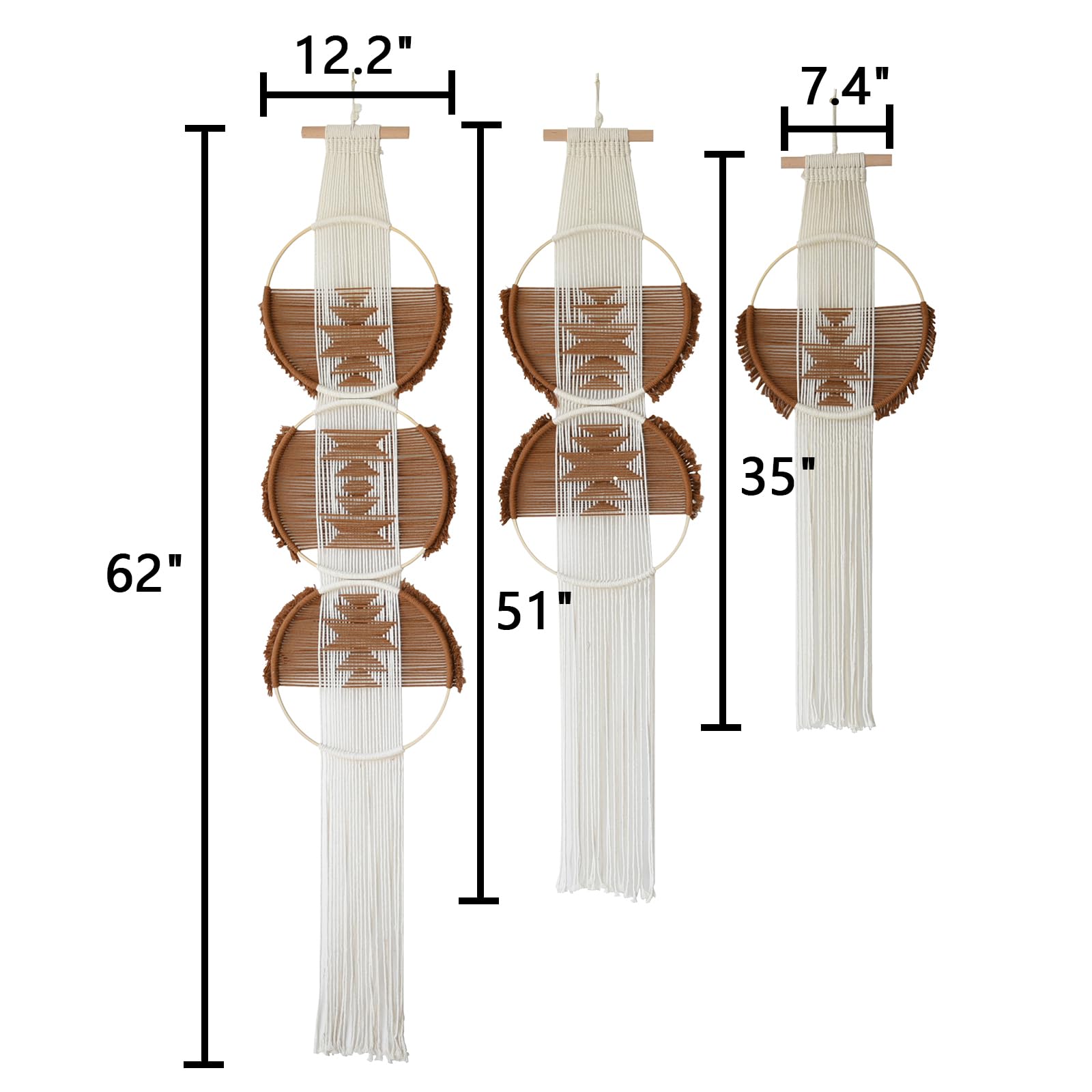 Brown Handmade Macrame Wall Hanging Woven Boho Home Wall Decor 3Pcs