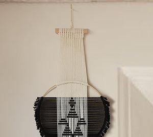 Macrame Wall Hanging black and white Boho Wall Decor Art Living room wall art Round Handmade Geometric Lines Home Décor