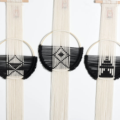 Black White Round Art Handmade Boho Macrame Wall Hanging 3Pcs