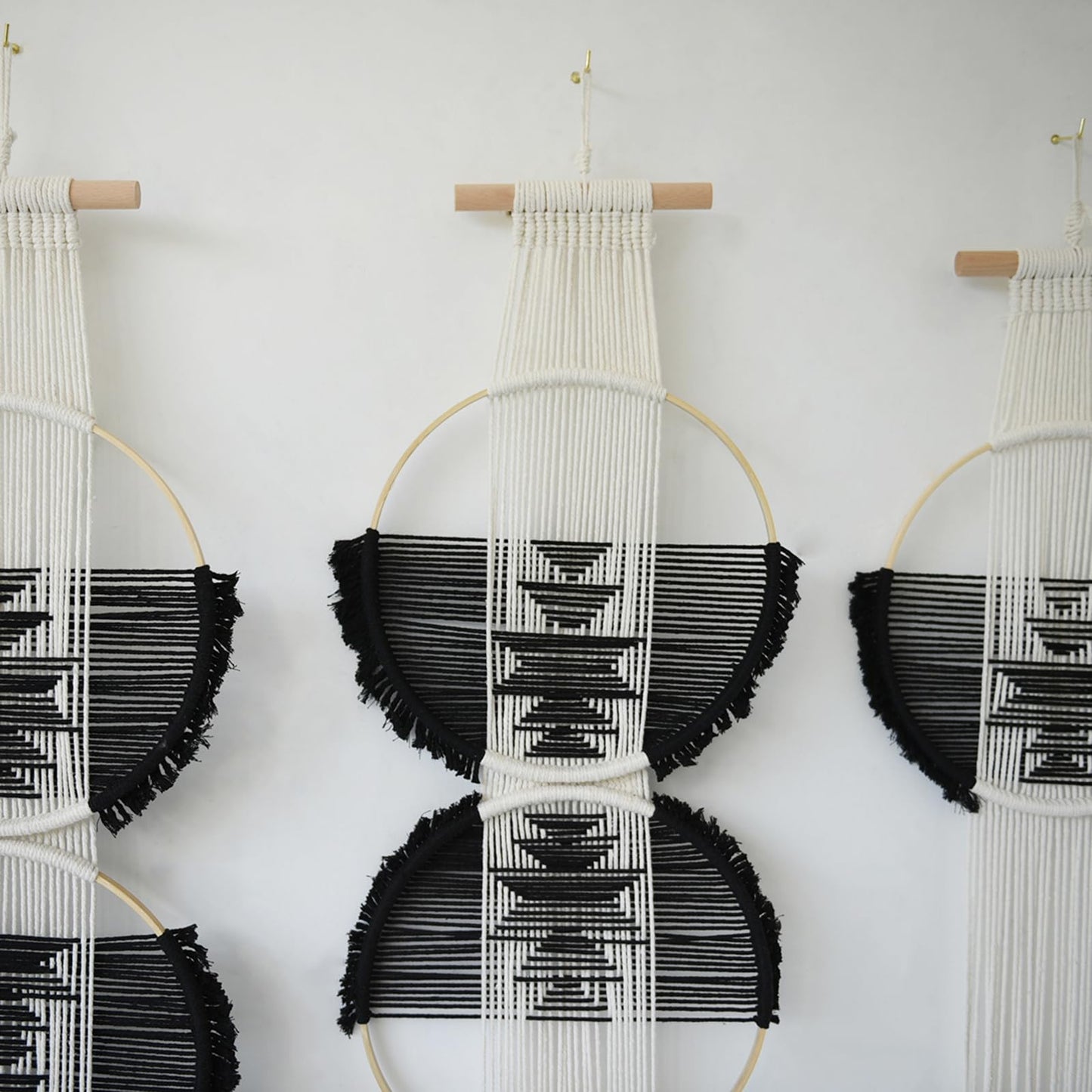 Beige and Black Handmade Macrame Wall Hanging Woven Boho Home Decor 3Pcs