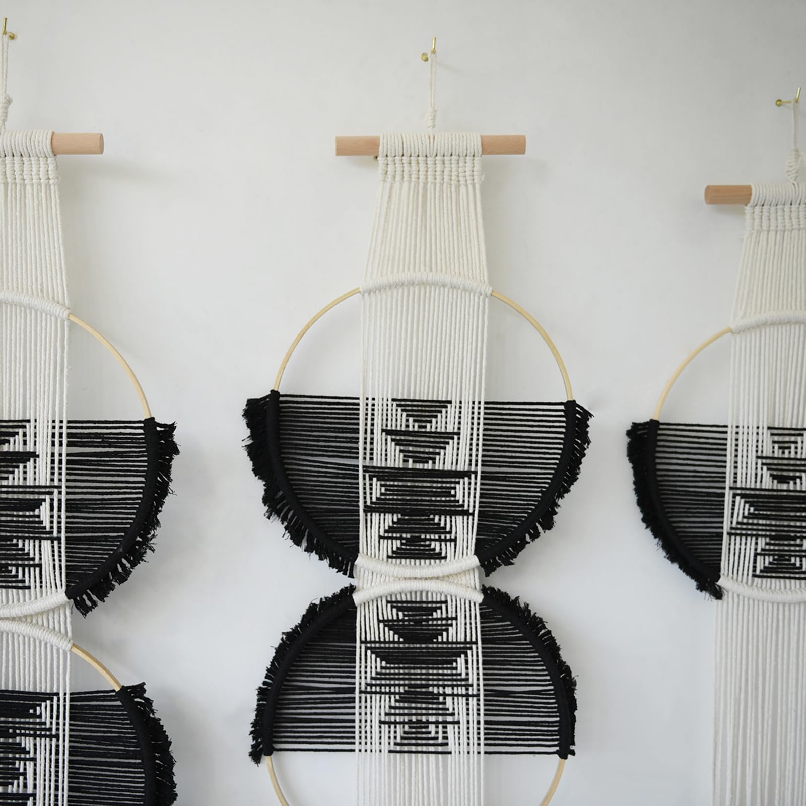 Beige and Black Handmade Macrame Wall Hanging Woven Boho Home Decor 3Pcs