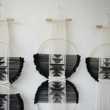 Beige and Black Handmade Macrame Wall Hanging Woven Boho Home Decor 3Pcs