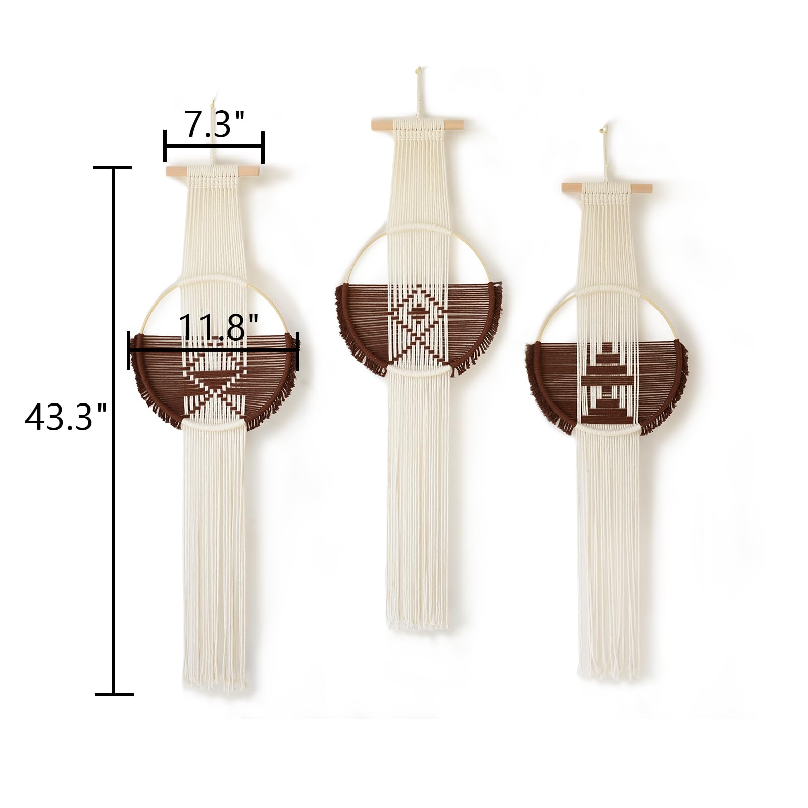 Handmade Coffe Fiber Boho Macrame Wall Hanging  Home Room Décor 3Pcs