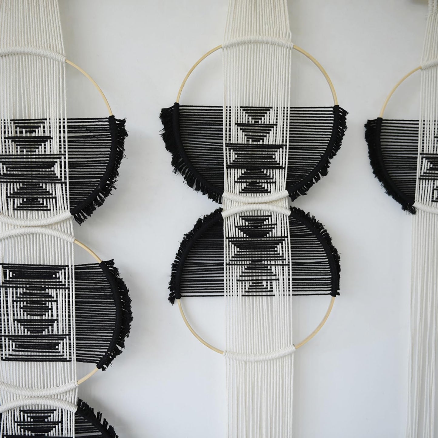 Beige and Black Handmade Macrame Wall Hanging Woven Boho Home Decor 3Pcs