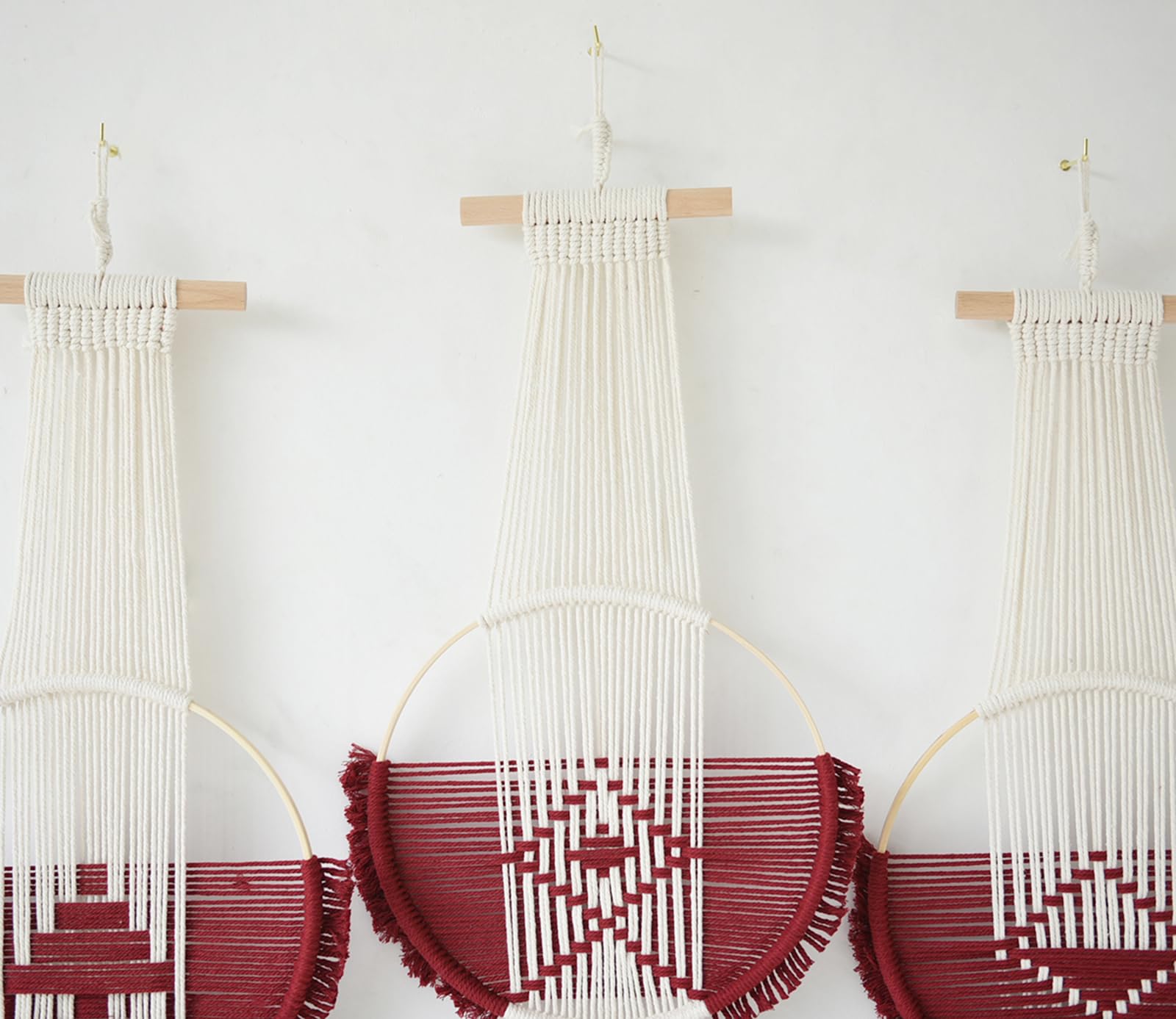 Wine Red Macrame Wall Hanging Boho Wall Decor 3Pcs
