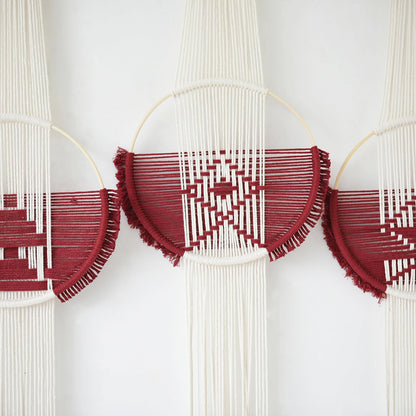 Macrame Wall Hanging Boho Wall Decor Farmhouse Craftmanship 3Pcs Fiber Wall Art Handmade Home Room Décor for Bedroom Living Room Wedding Apartment Housewarming Giving (Wine Red)