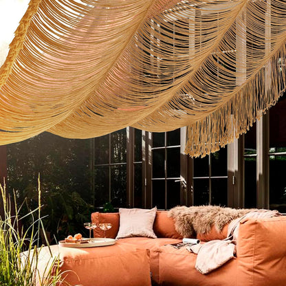 Boho Macrame Curtain Wall Hanging in Khaki