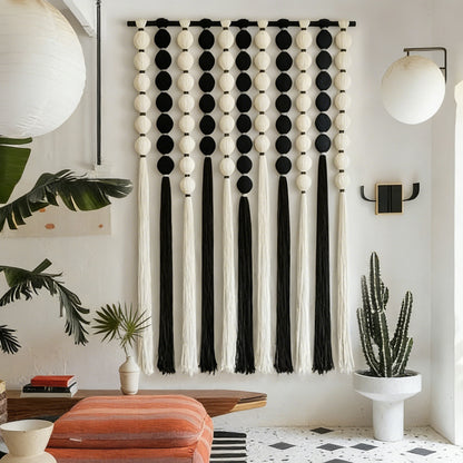 Extra Large Black and White Macrame Wall Hanging for Living Room Bedroom Wedding Backdrop