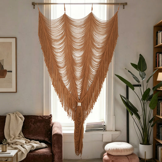 Boho Macrame Curtain Wall Hanging in Khaki