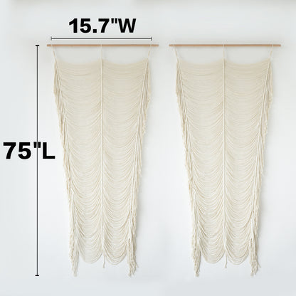 2pcs Macrame Curtain Ivory Boho Woven Door Curtain Room Divider 41"W *75"L