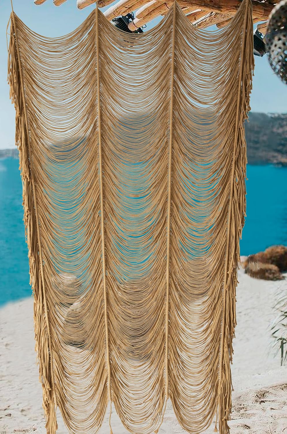 Boho Macrame Curtain Wall Hanging in Khaki