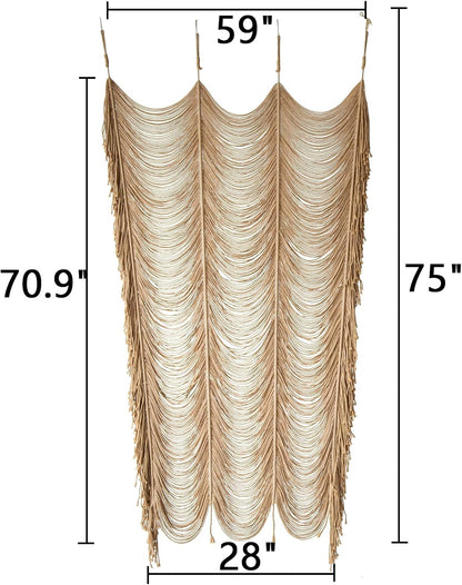 Boho Macrame Curtain Wall Hanging in Khaki