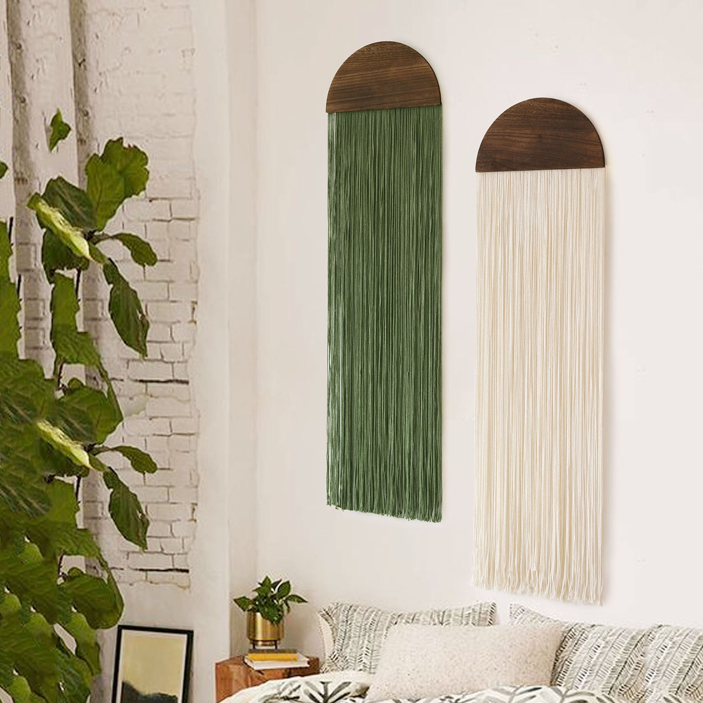 2 Pcs Macrame Wall Hanging Boho Decor Round Tassel