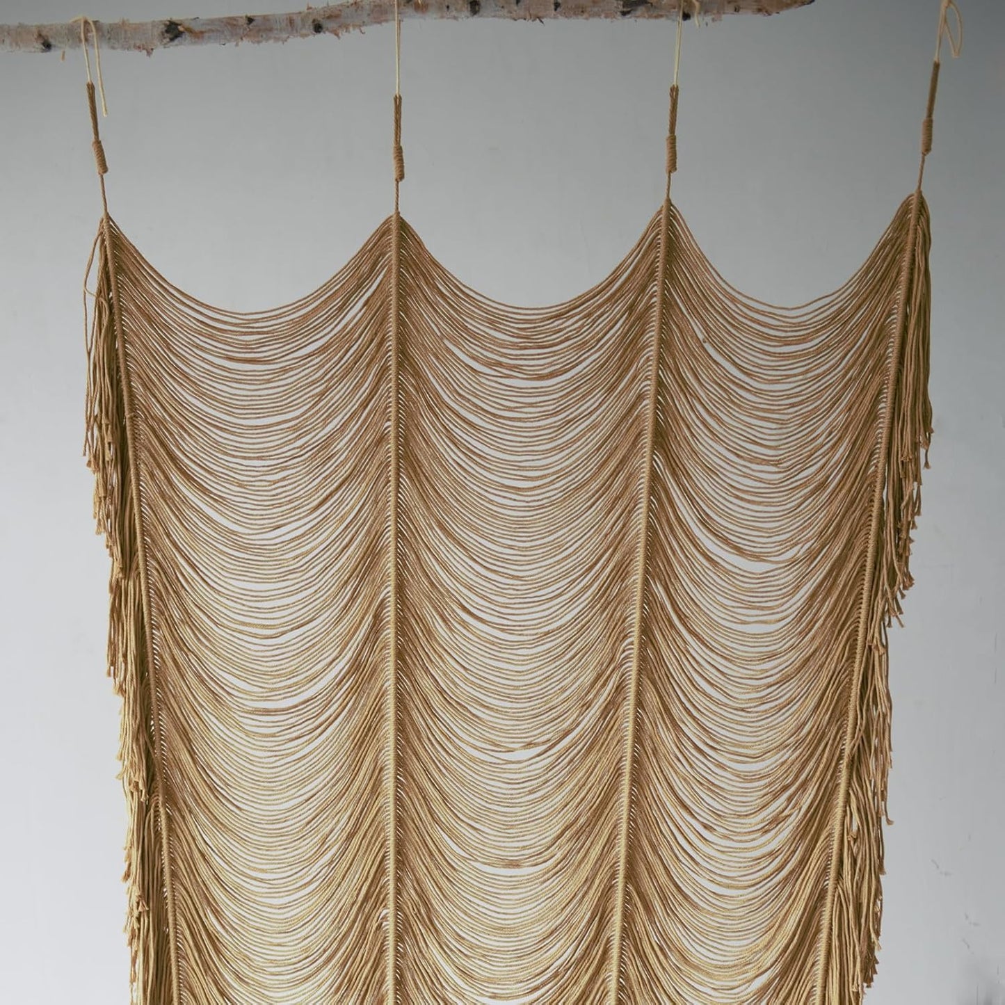 Boho Macrame Curtain Wall Hanging in Khaki