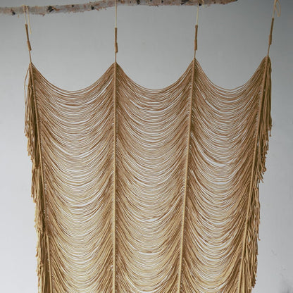 Boho Macrame Curtain Wall Hanging in Khaki