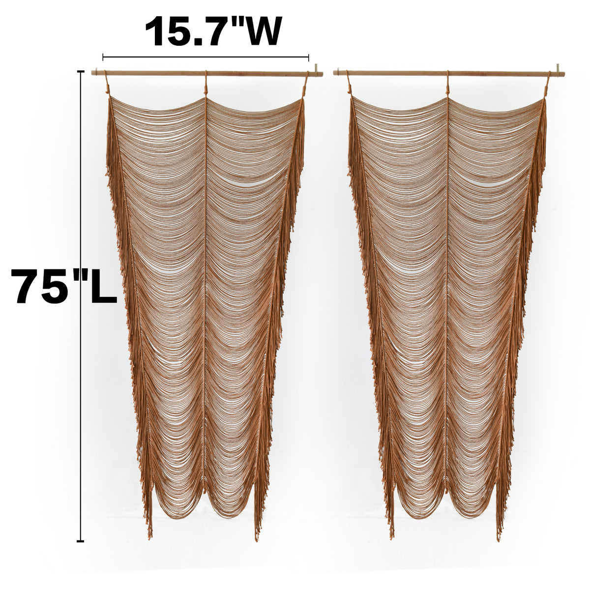 2pcs Macrame Curtain Khaki Cotton Rope Boho Window Drapes 41" W*75" L
