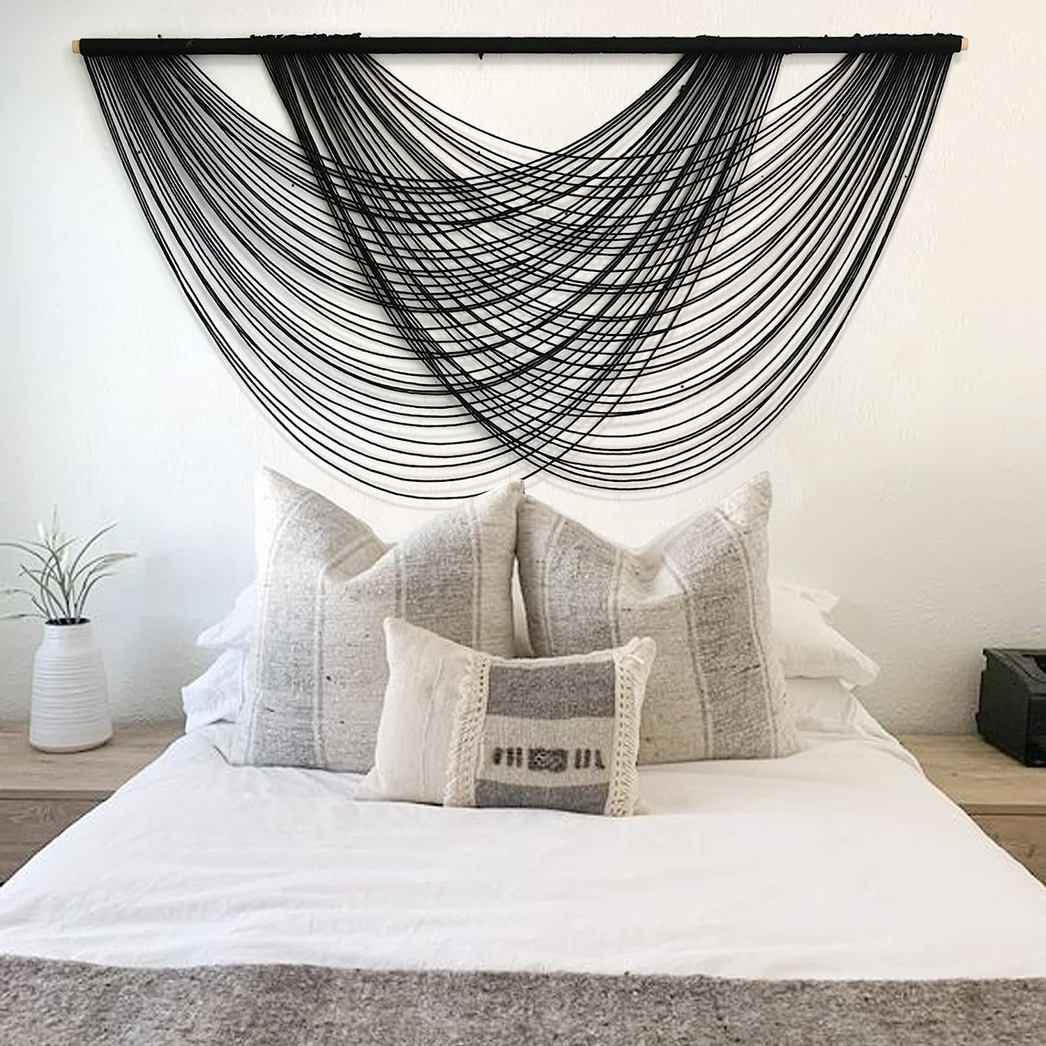 Macrame Wall Hanging Black Boho Large Yarn Tapestry Wall Decor