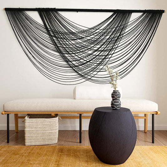 Macrame Wall Hanging Black Boho Large Yarn Tapestry Wall Decor