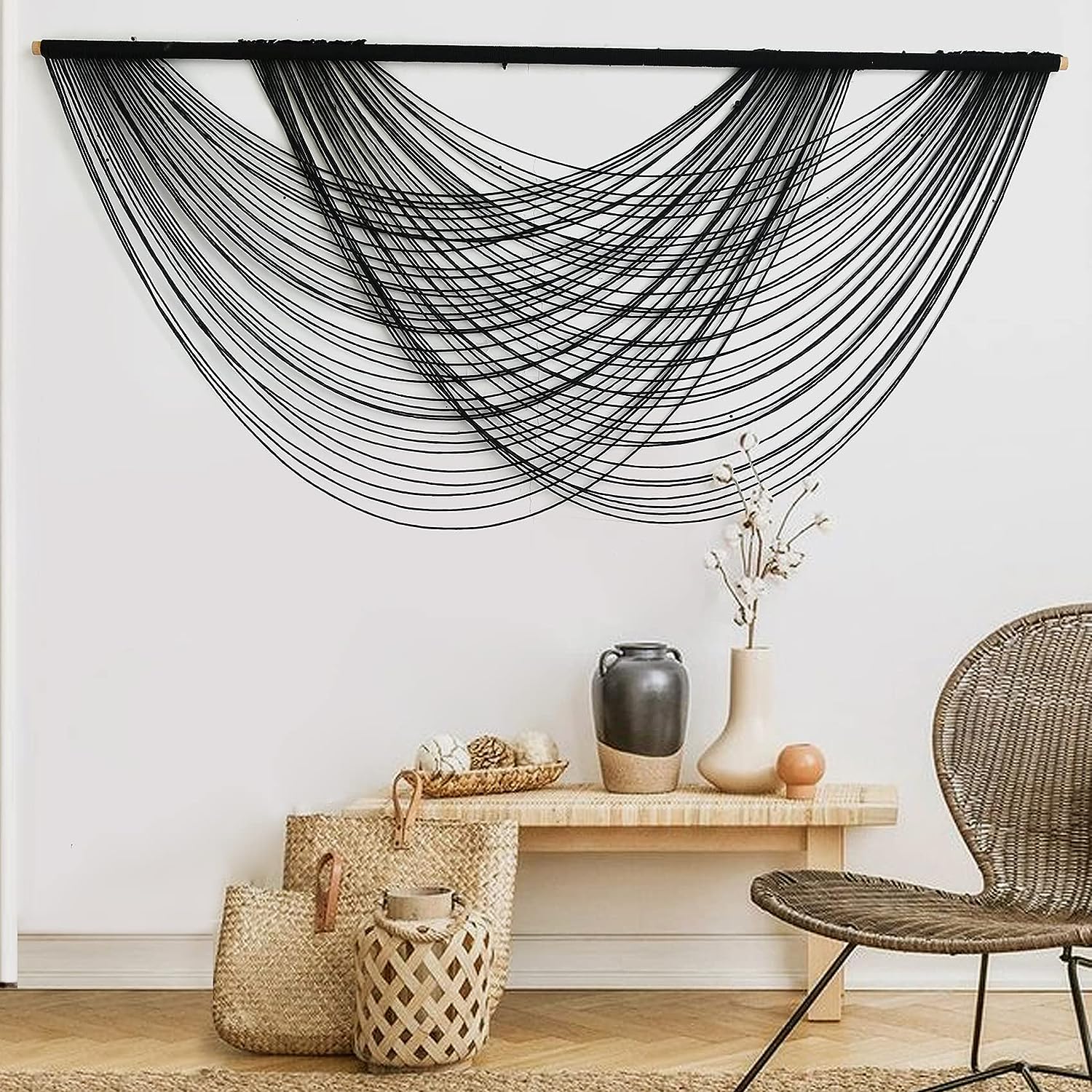 Macrame Wall Hanging Black Boho Large Yarn Tapestry Wall Decor