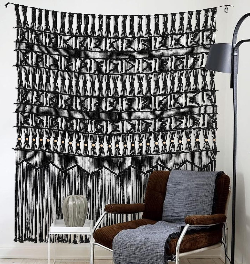 Macrame Curtain Black Boho-Inspired Touch Window Macrame Wall Hanging