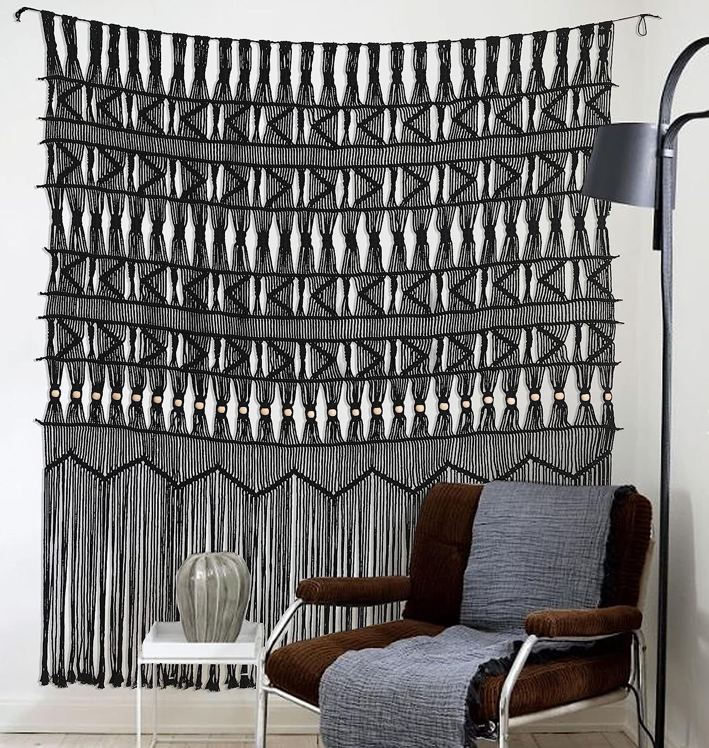 Macrame Curtain Black Boho-Inspired Touch Window Macrame Wall Hanging