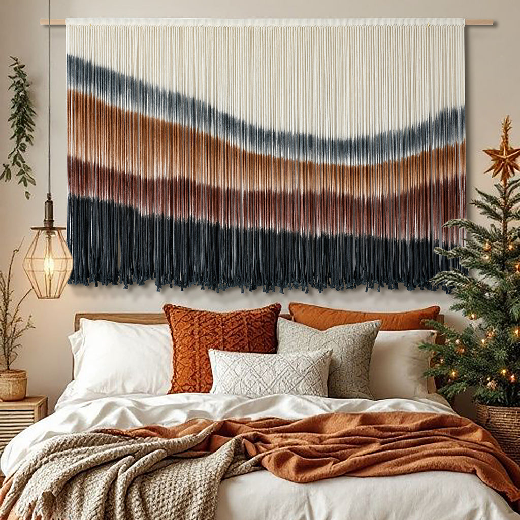 Vibrant 4-Color Wave-Patterned Macrame  Wall Hanging