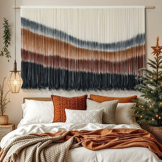 Vibrant 4-Color Wave-Patterned Macrame  Wall Hanging