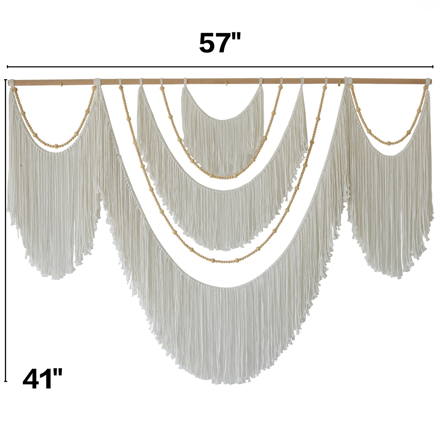 Boho Yarn Art Garland with Tassels and Beads Large Macrame Wall Hanging