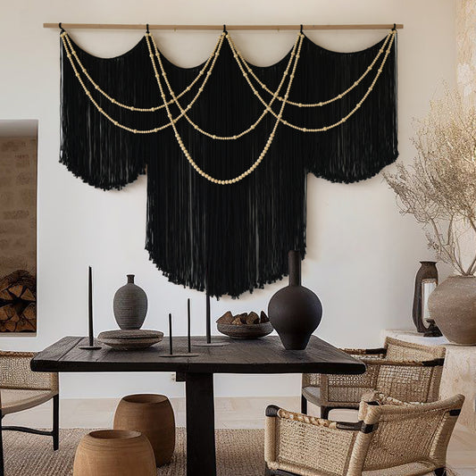 Black Yarn Tapestry Home Decor Large Fiber Wall Art
