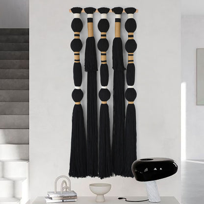 Macrame Wall Hanging Black Sphericity Cotton Tassels Textile Hanging