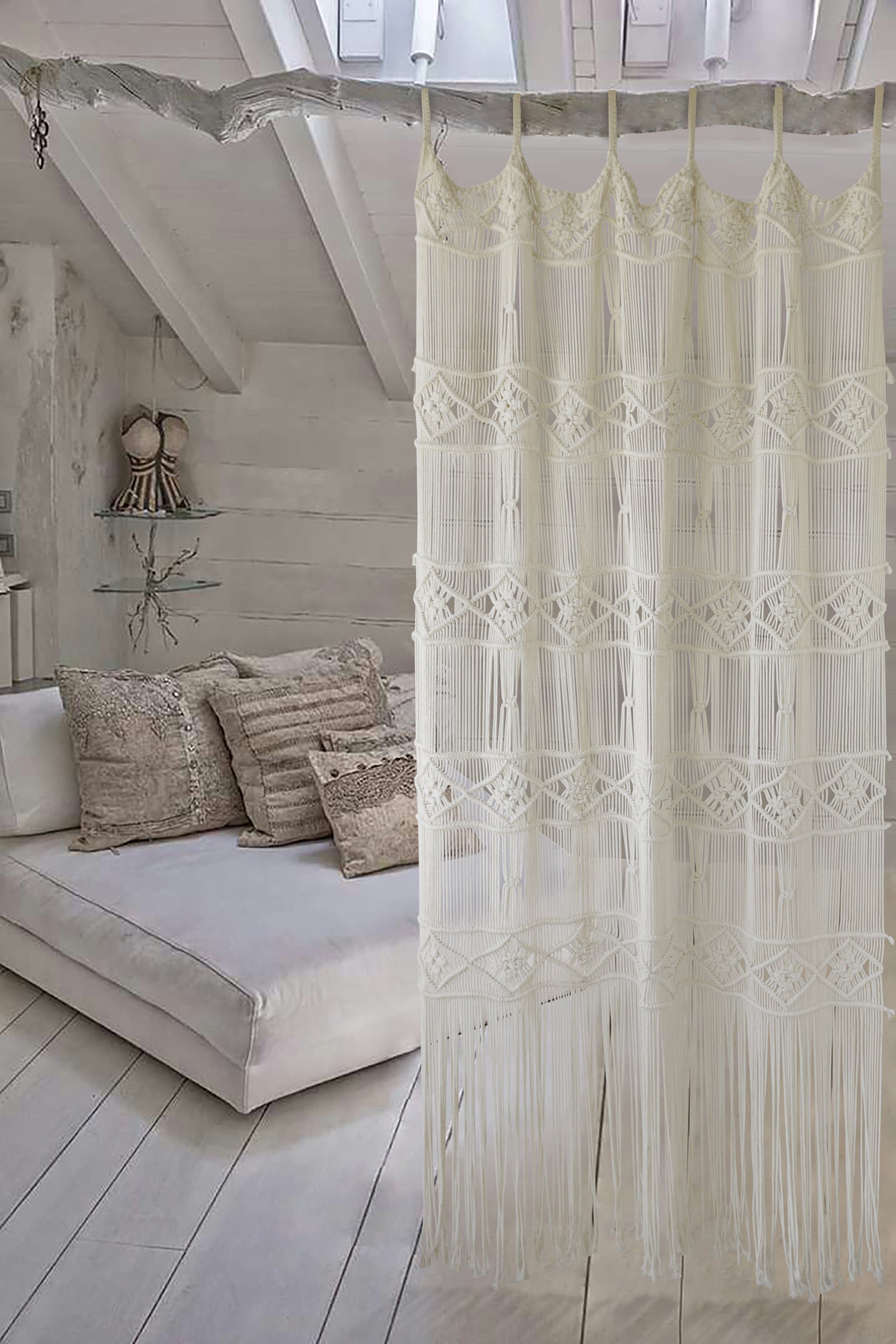 Macrame Curtain Handmade Woven Doorway Curtain Natural Cotton Fiber Door