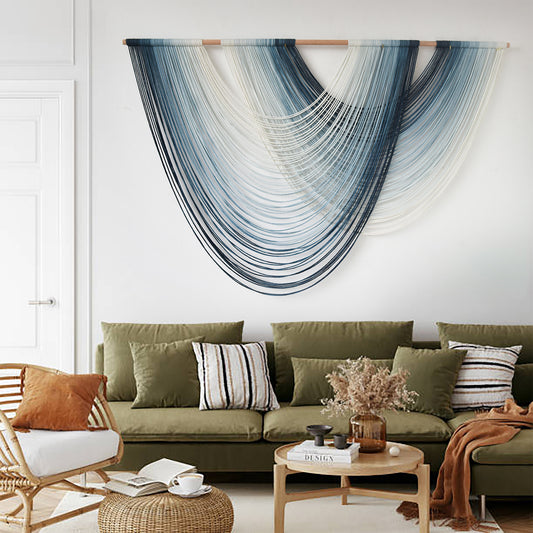 Navy Blue Macrame Wall Hanging Boho Wall Decor for Living Room Bedroom