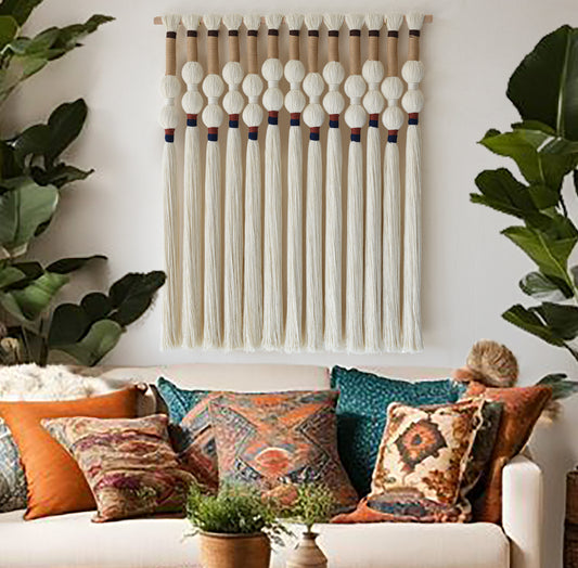 Macrame Wall Hanging Boho Wall Art Handmade Spherical Knot Design with Tassel