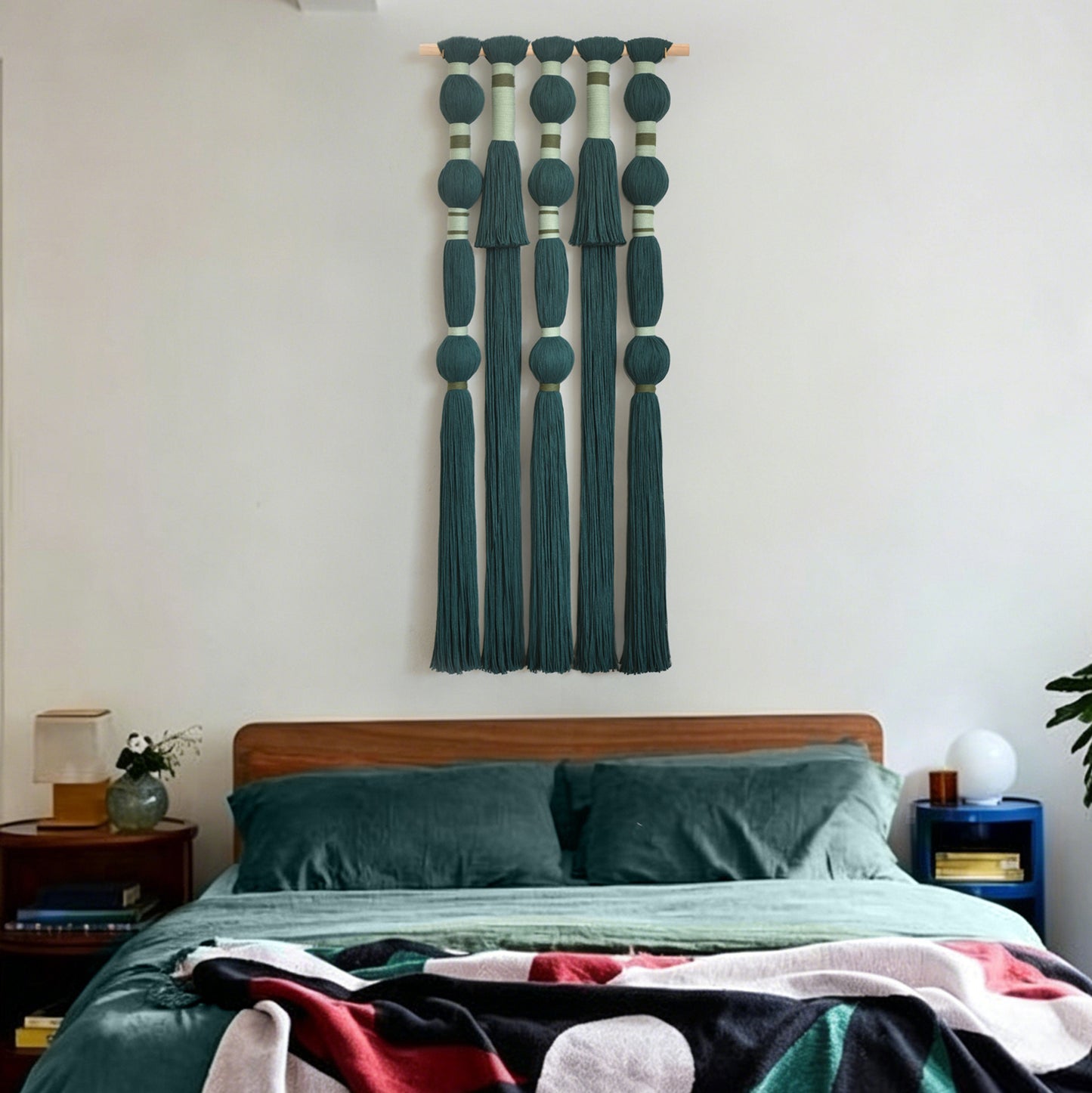 Macrame Wall Hanging Green Boho Fiber Art 15.7"W*39"L