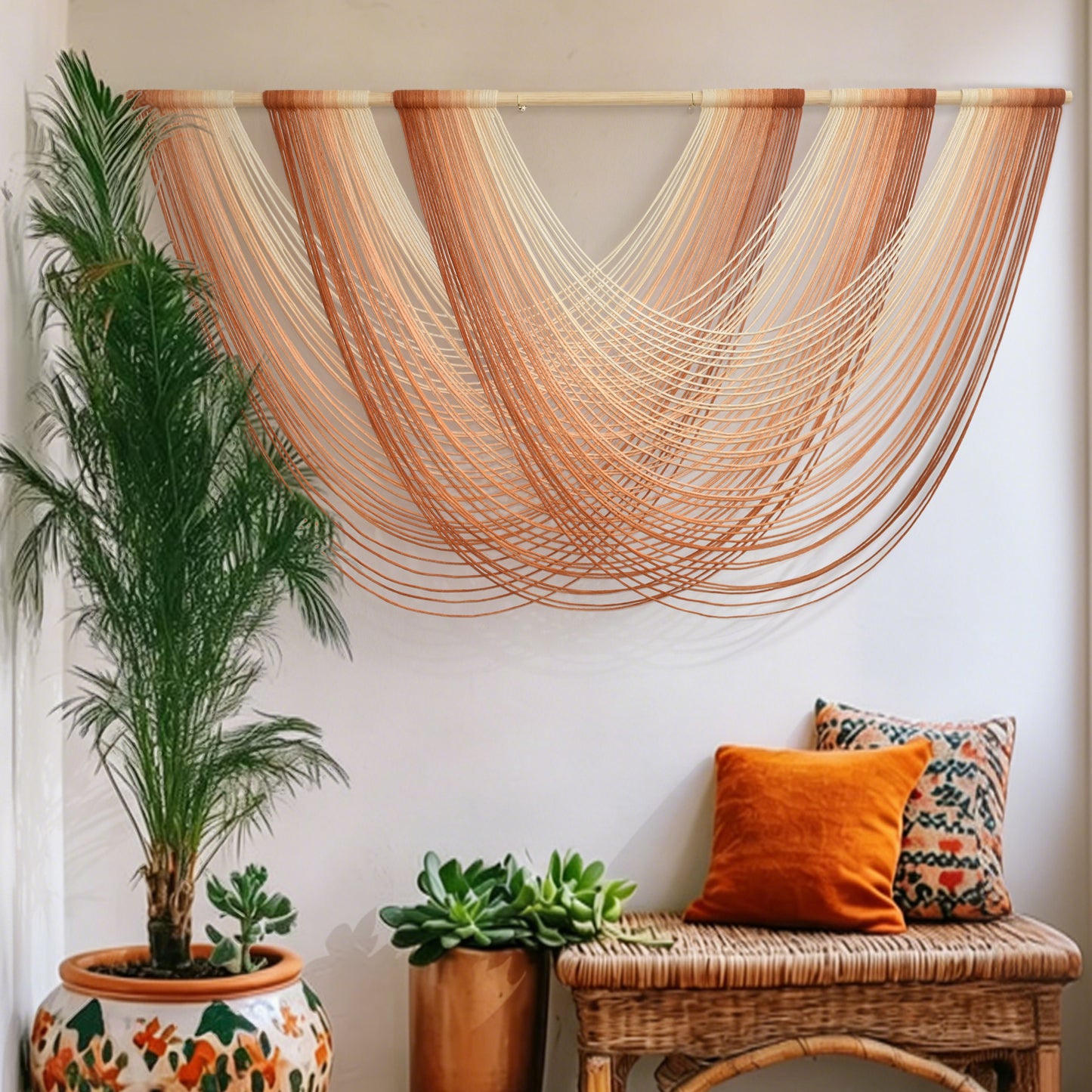 Macrame Wall Hanging Orange Boho Fiber Art Large Decor