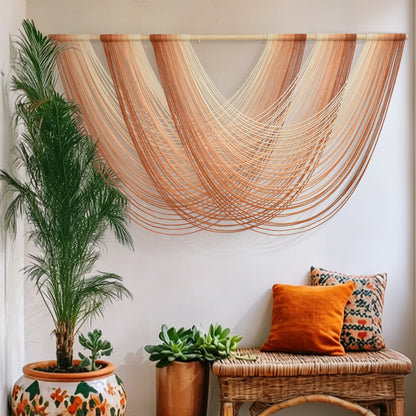 Macrame Wall Hanging Orange Boho Fiber Art Large Decor