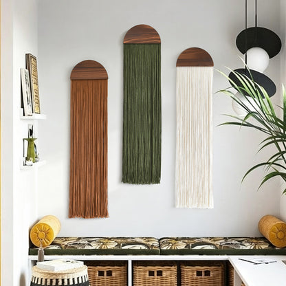 3pcs Macrame Wall Hanging Woven Wall Decor Brown Green Ivory 10"W*40"L