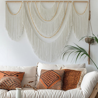 Boho Yarn Art Garland with Tassels and Beads Large Macrame Wall Hanging