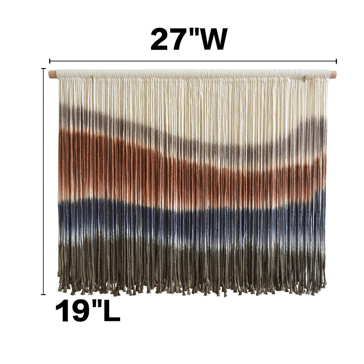Macrame Wall Hanging Blue Dip Dye for Bedroom 27" W x 19" L