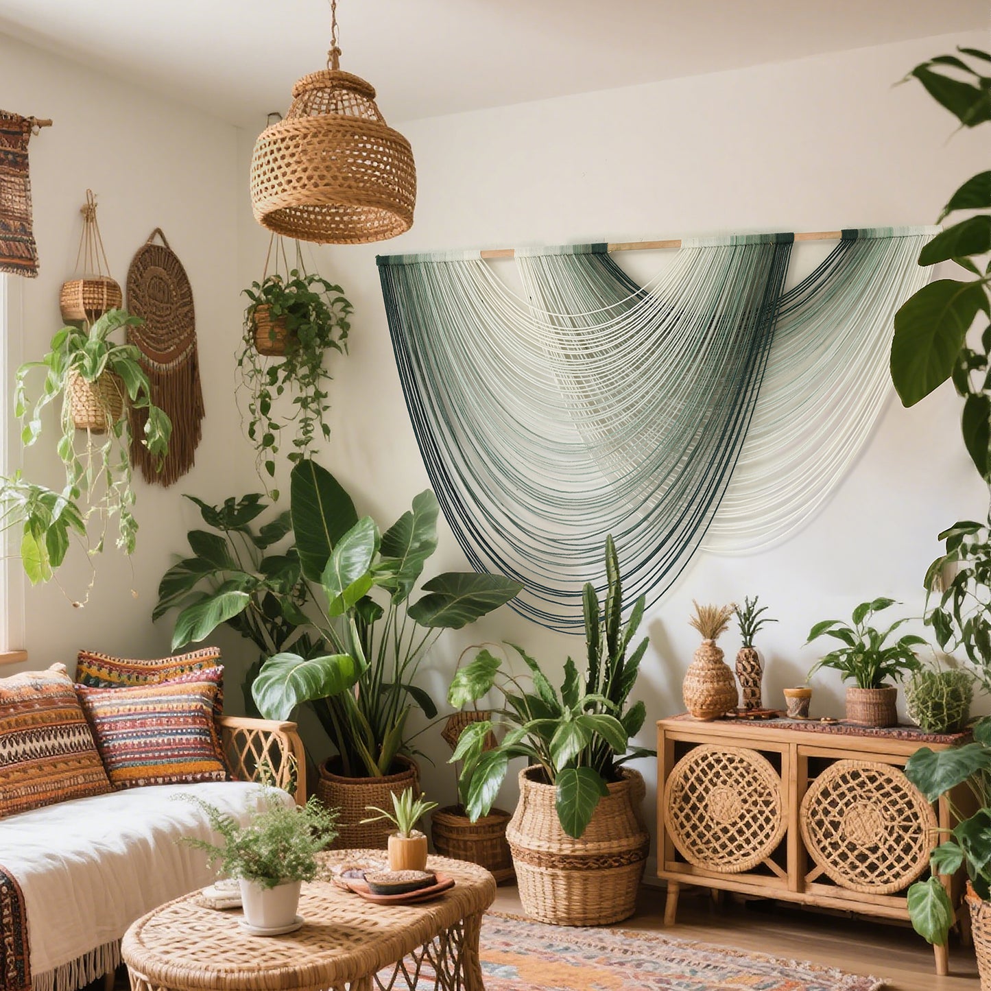 Macrame Wall Hanging Green Yarn Art Dip-Dye Boho Wall Decor