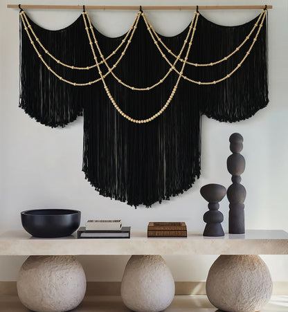 Black Yarn Tapestry Home Decor Large Fiber Wall Art