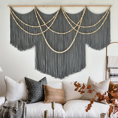 Macrame Wall Hanging for Living Room Bedroom Large Boho Gray