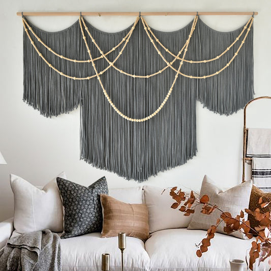 Macrame Wall Hanging for Living Room Bedroom Large Boho Gray