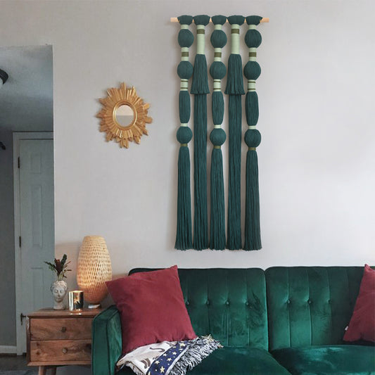 Macrame Wall Hanging Green Boho Fiber Art 15.7"W*39"L