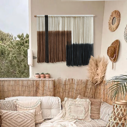 Macrame Wall Hanging Hand Dyed Woven Cotton Gradient Fiber Art 27"W*19"L