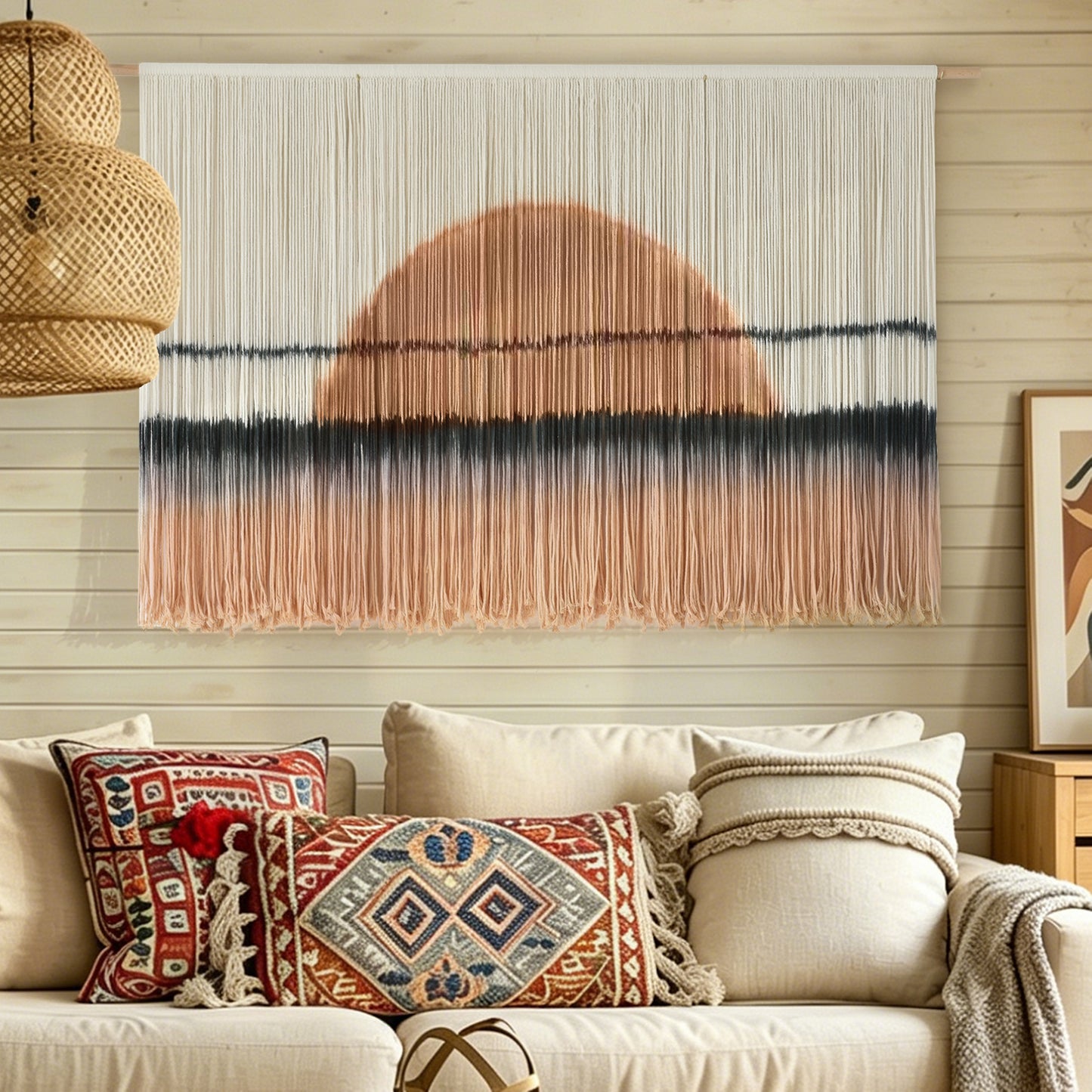 Macrame Wall Hanging Dip Dye Sunset Boho Wall Decor Fiber Art