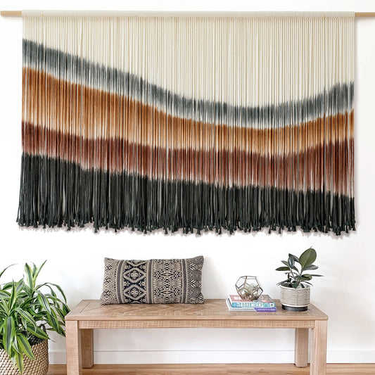 Vibrant 4-Color Wave-Patterned Macrame  Wall Hanging