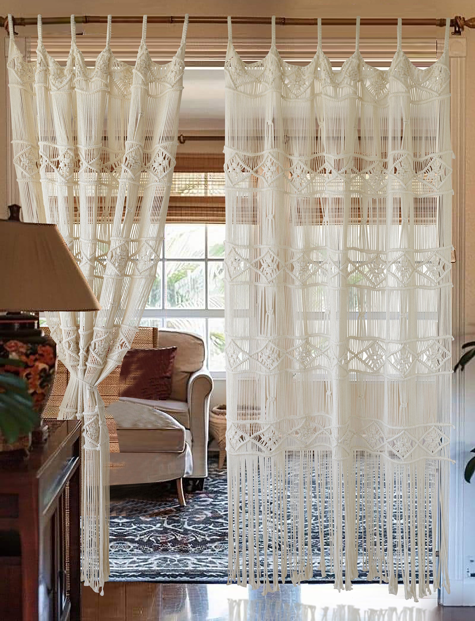 Macrame Curtain Handmade Woven Doorway Curtain Natural Cotton Fiber Door